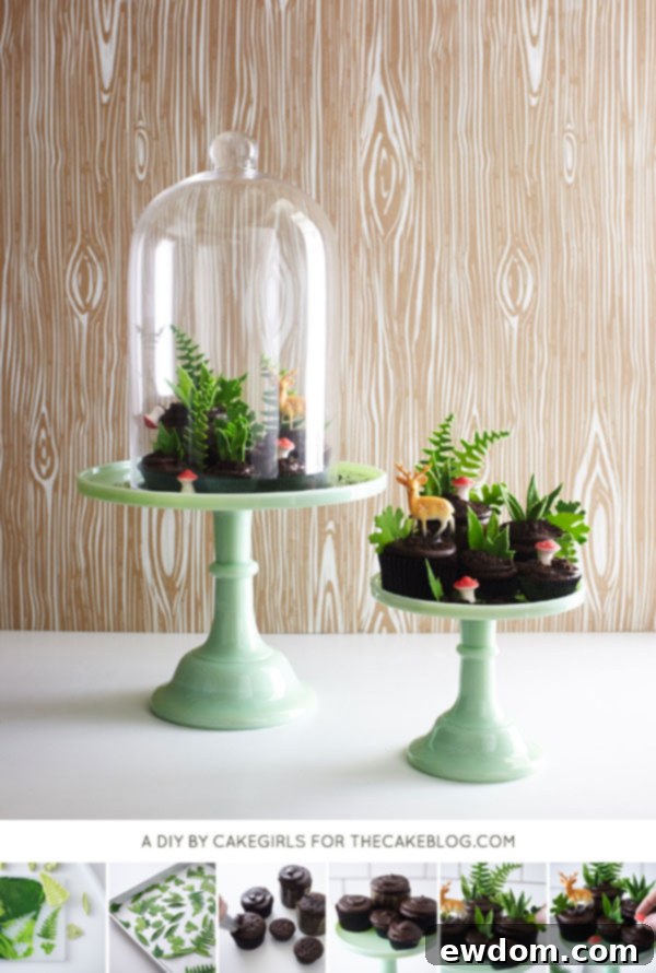 Sweet Little Worlds: DIY Cupcake Terrariums 6 A beautiful Cupcake Terrarium showcased under a glass cloche, ready for display.