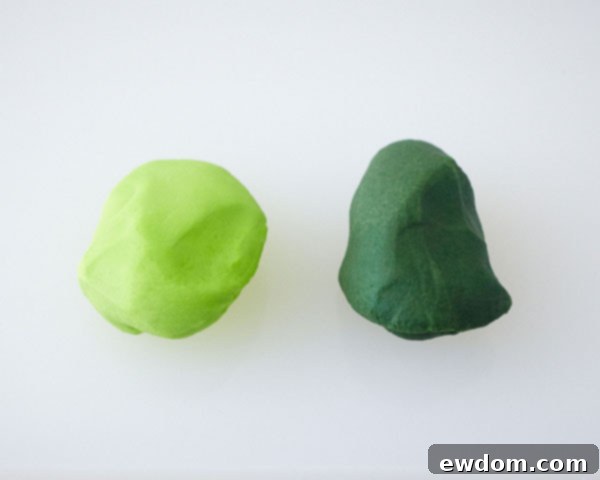 Sweet Little Worlds: DIY Cupcake Terrariums 7 Gum paste being tinted to two shades of green for the cupcake terrarium leaves.