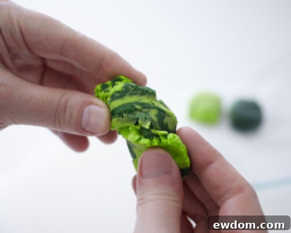Sweet Little Worlds: DIY Cupcake Terrariums 8 Marbleized green gum paste, ready to be rolled out for edible leaves.