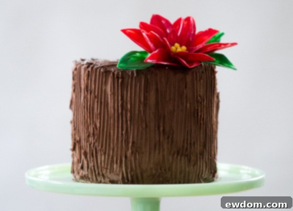 Chocolate Poinsettia on a Freshly Iced Cake - Holiday Decor