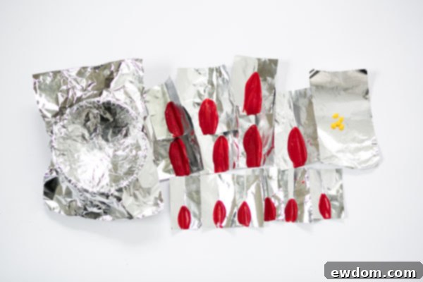 Preparing the Foil Cup for Chocolate Poinsettia Assembly