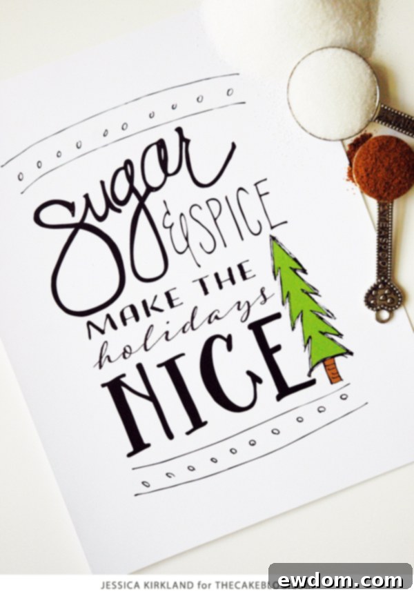 Decorate for the holidays with this free download | Sugar & Spice original artwork | by Jessica Kirkland for TheCakeBlog.com