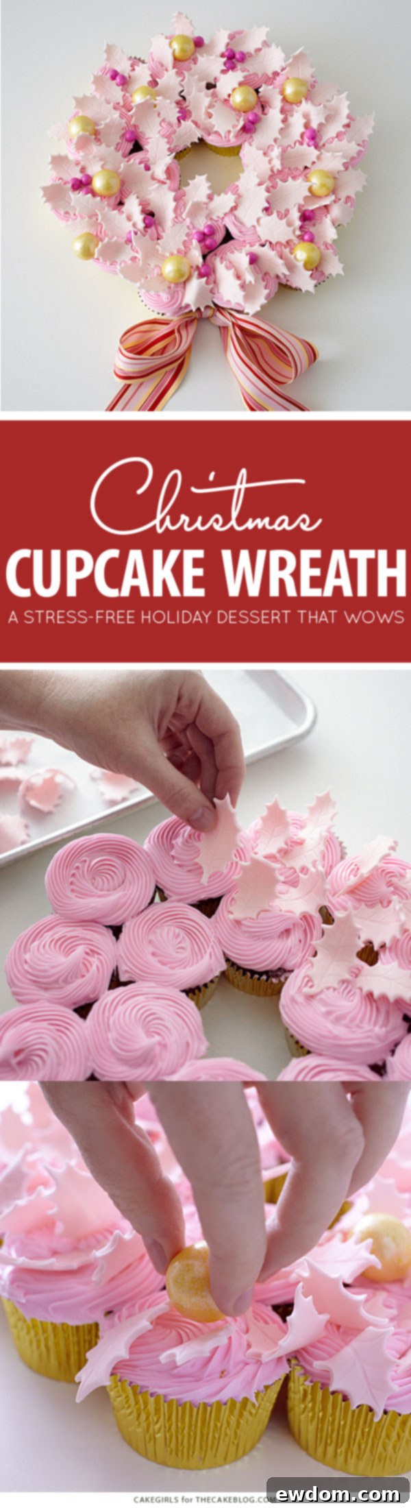 Stunning Christmas Cupcake Wreath, a festive pull-apart dessert for holidays by Cakegirls