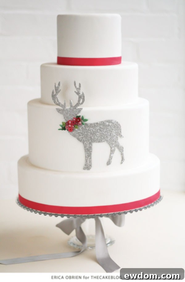 Detailed View of the Artisanal Fondant Flowers on the Deer Silhouette Winter Cake