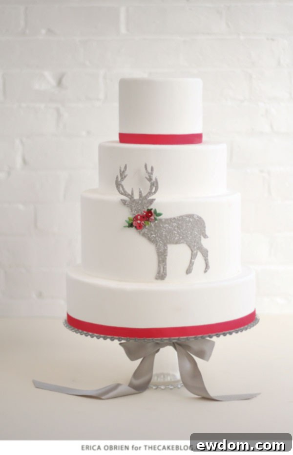 Completed Four-Tier Glittering Deer Silhouette Cake by Erica O'Brien Cake Design