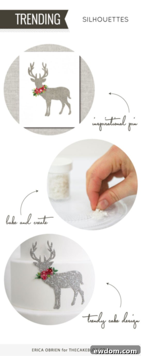 Close-up of the Glittering Deer Silhouette Cake by Erica O'Brien | Seasonal Cake Inspiration