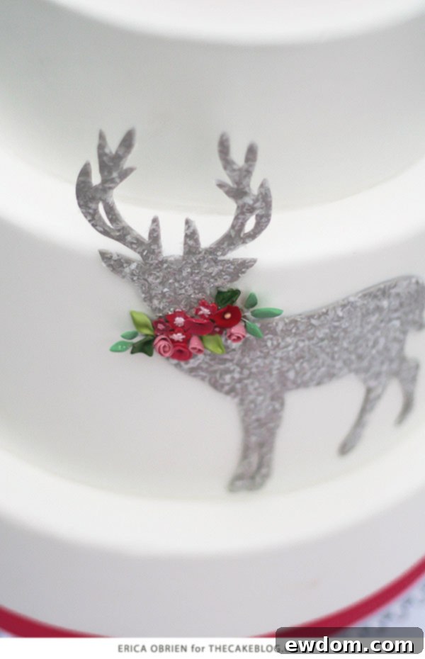 Application of Glitter to the Gum Paste Deer Silhouette for an Elegant Cake Design