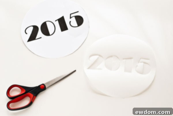 Sparkling Midnight Countdown Cake 12 Finished parchment stencil cut to fit an 8-inch round cake