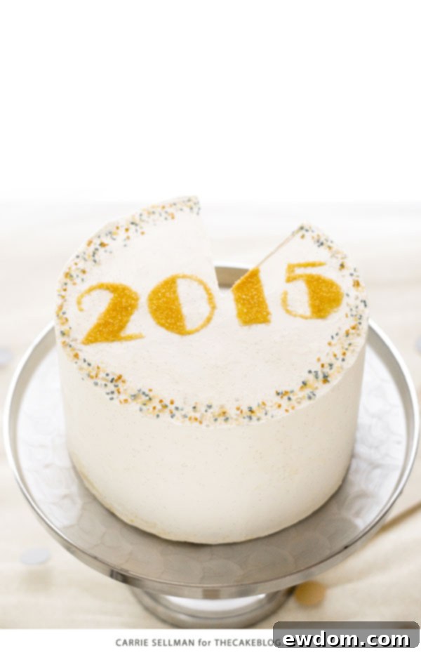 Sparkling Midnight Countdown Cake 23 Angled shot of the cake, highlighting its festive and celebratory design