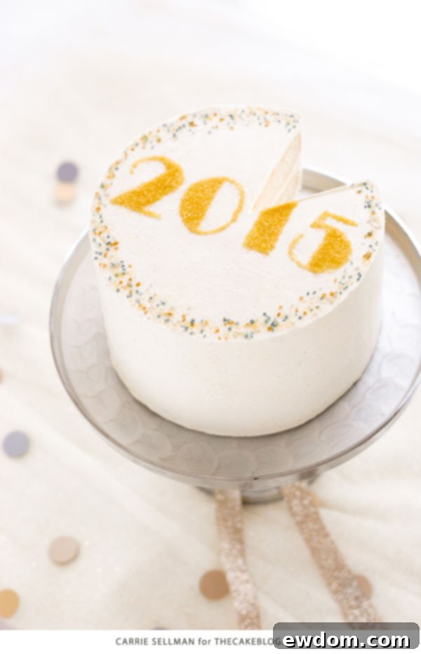 Sparkling Midnight Countdown Cake 4 Overhead shot of the cake, showcasing the intricate sprinkle design