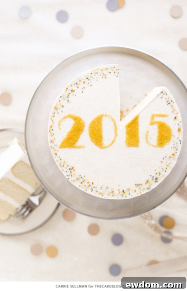 Sparkling Midnight Countdown Cake 6 Sparkling close-up of the New Year's Eve cake with a festive background