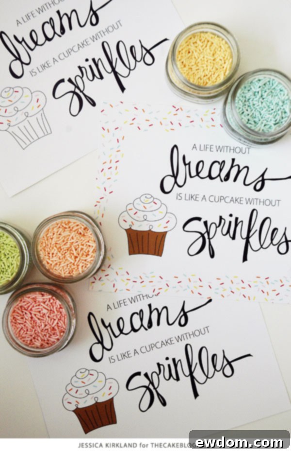 Motivational kitchen art print: 'A life without dreams is like a cupcake without sprinkles' - Free Download