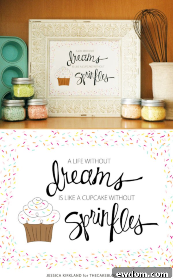 Inspiring quote printable for the new year: 'Dreams & Sprinkles' by Jessica Kirkland
