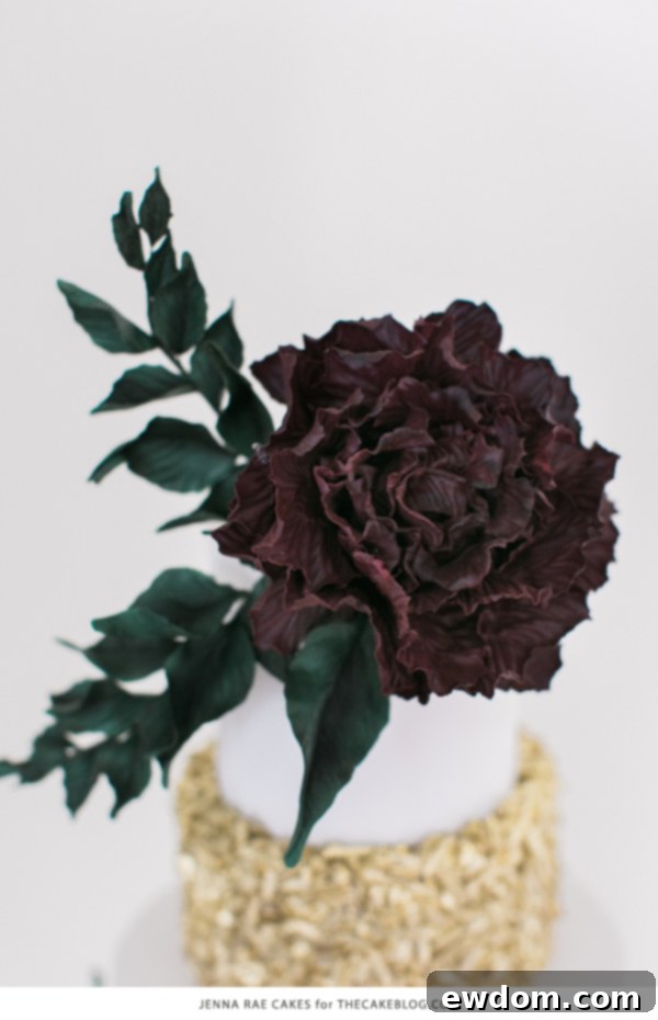 2015 Wedding Cake Trends | including this gold & marsala sequin cake by Jenna Rae Cakes | on TheCakeBlog.com