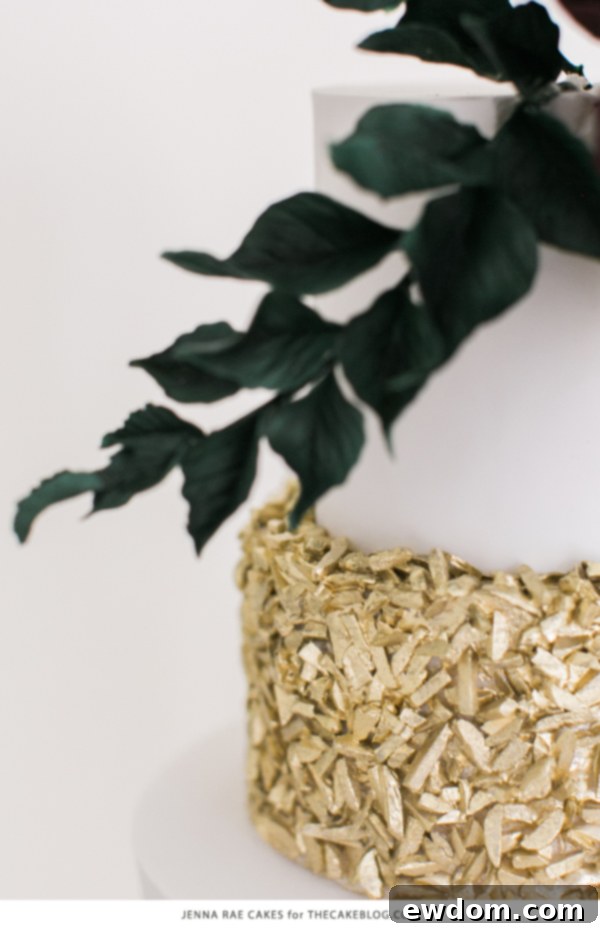 2015 Wedding Cake Trends | including this gold & marsala sequin cake by Jenna Rae Cakes | on TheCakeBlog.com