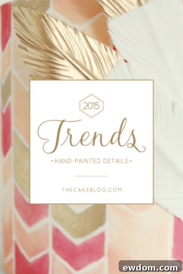 2015 Wedding Cake Trends | including this hand-painted chevron & gold cake by Gateaux Inc. | on TheCakeBlog.com