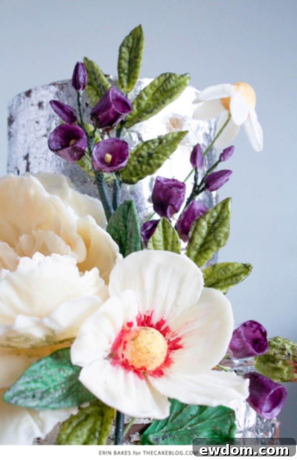 2015 Wedding Cake Trends | Organically styled florals made from chocolate | by Erin Bakes on TheCakeBlog.com