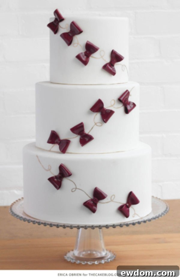 The Marsala Moment 8 Marsala & Gold Bow Cake | A closer look at the intricate details and color blend | by Erica OBrien for TheCakeBlog.com