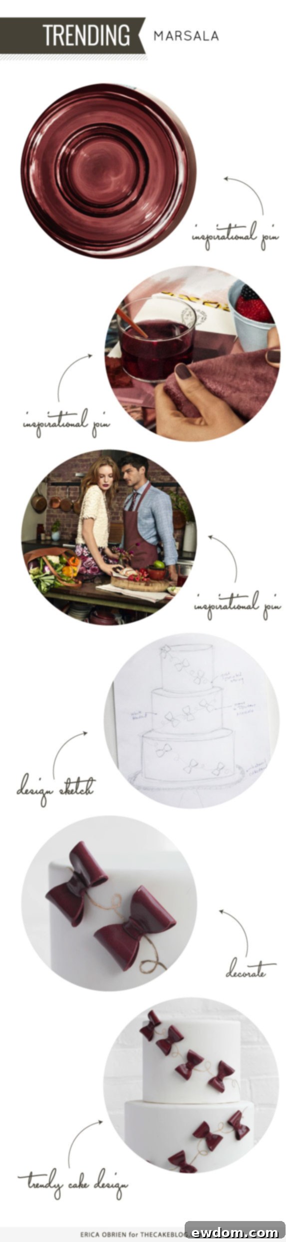 The Marsala Moment 3 Marsala & Gold Bow Cake | A creative interpretation of the Pantone Color of the Year for wedding cakes | by Erica OBrien for TheCakeBlog.com