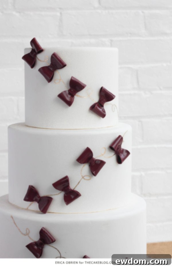 The Marsala Moment 5 Marsala & Gold Bow Cake | Intricate gold ribbon detail on a trend-inspired cake | by Erica OBrien for TheCakeBlog.com