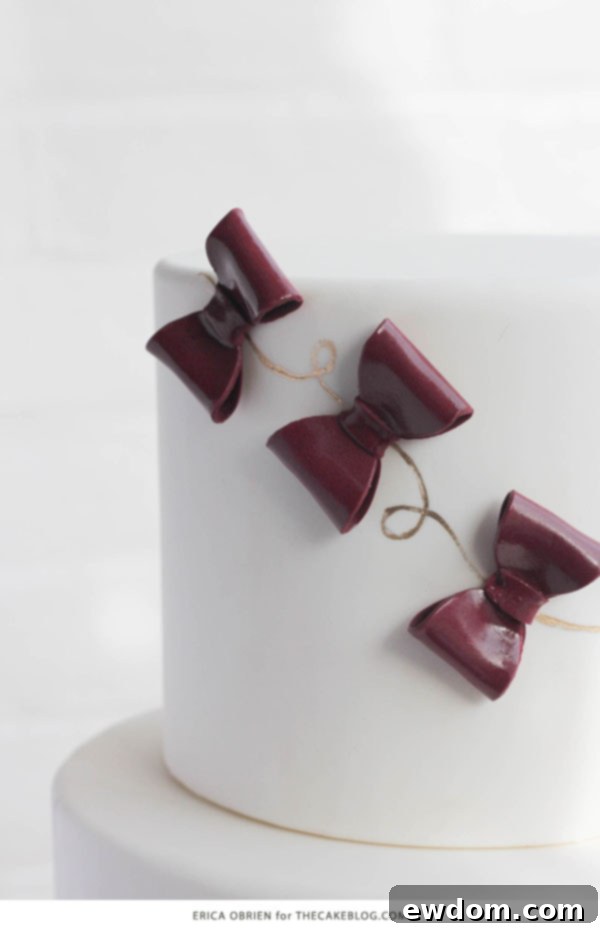 The Marsala Moment 6 Marsala & Gold Bow Cake | Hand-painted details for modern cake decoration | by Erica OBrien for TheCakeBlog.com