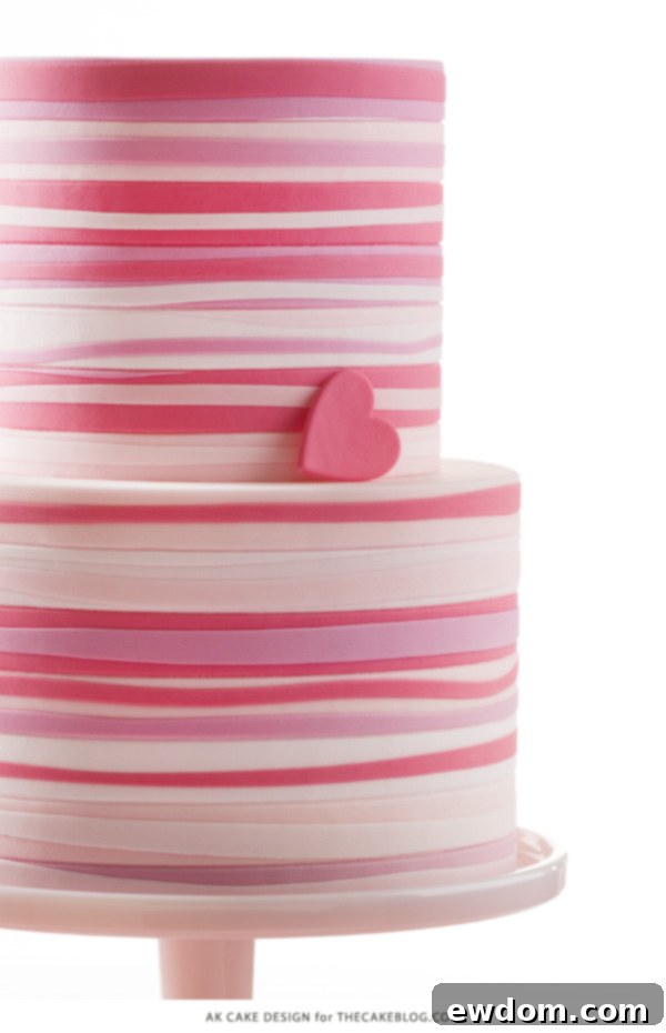 Pink Striped Heart Cake | by AK Cake Design for TheCakeBlog.com