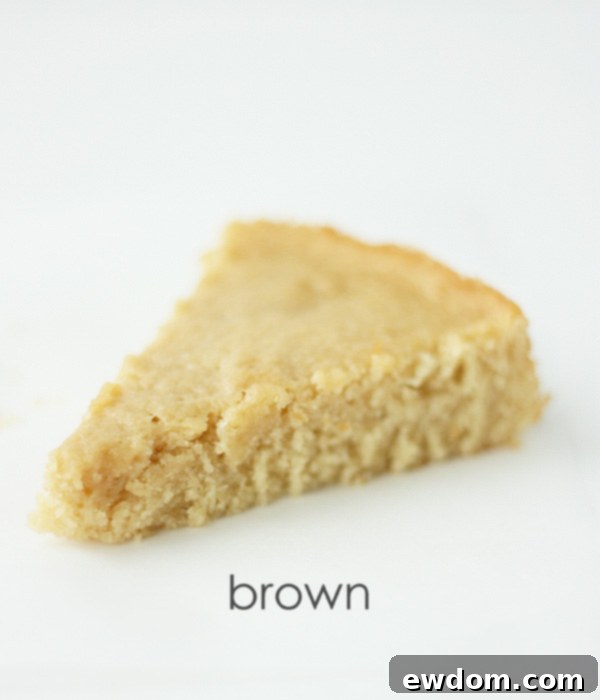 Comparison cake made with brown sugar, showcasing a moist, tender crumb and shorter height