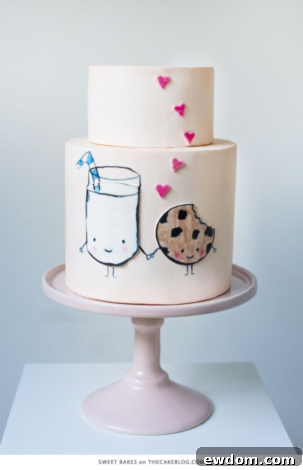 10 Cakes You'll Crave 4 Charming Milk and Cookies themed cake by Sweet Bakes featuring hand-illustrated design for eternal love and delightful celebrations