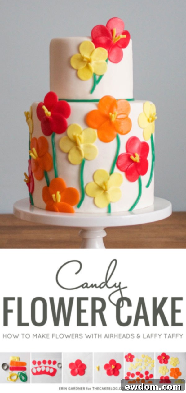 How to make a Candy Flower Cake using Airheads and Laffy Taffy | by Erin Gardner on TheCakeBlog.com