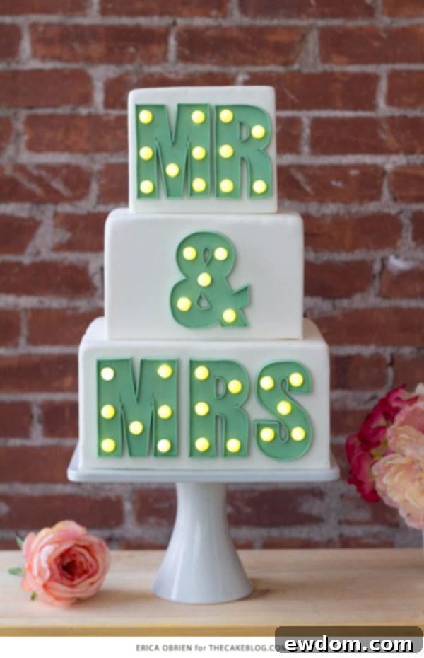 Mr & Mrs Marquee Letters Cake | by Erica OBrien for TheCakeBlog.com