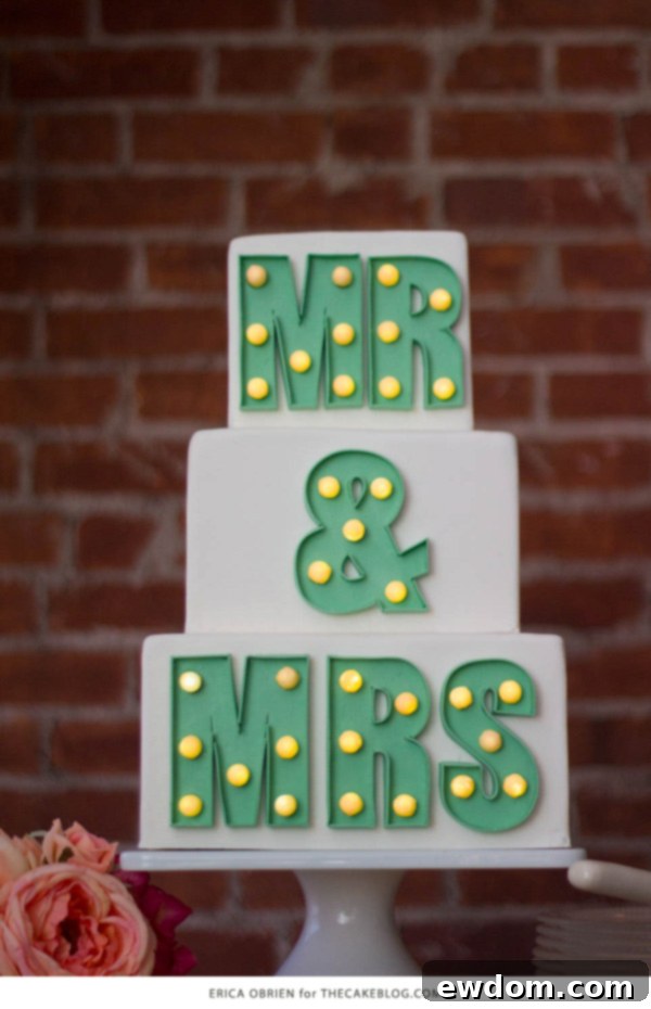 Mr & Mrs Marquee Letters Cake | by Erica OBrien for TheCakeBlog.com
