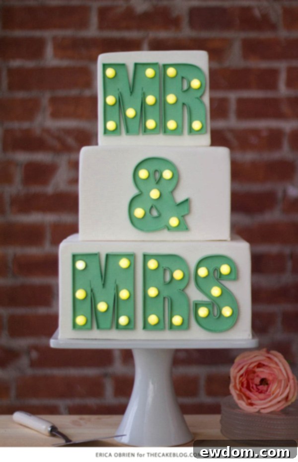 Mr & Mrs Marquee Letters Cake | by Erica OBrien for TheCakeBlog.com