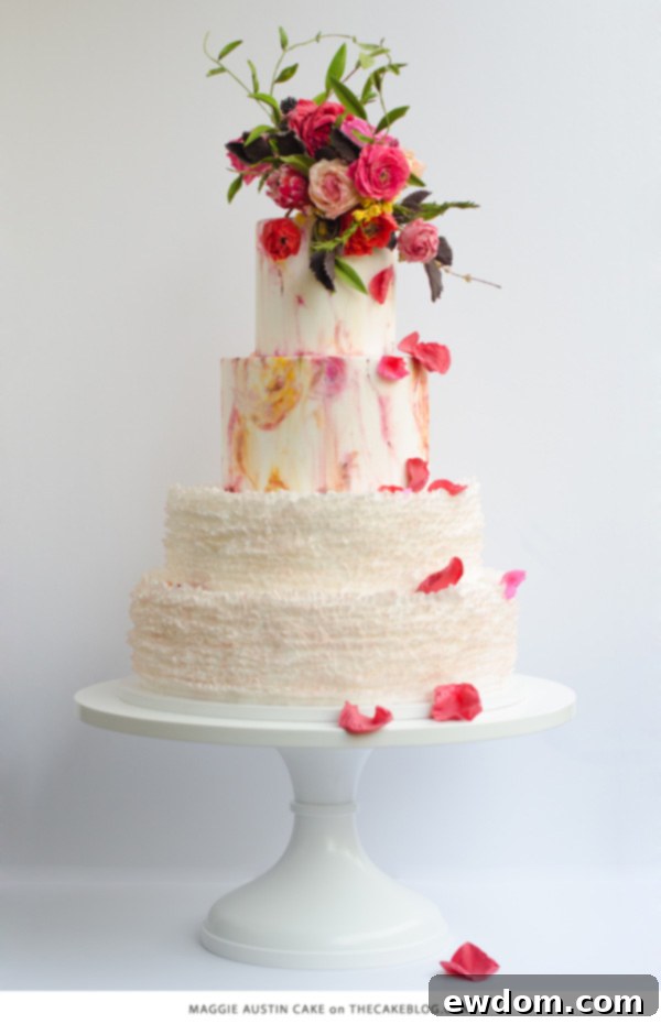 10 Gorgeous Flower Cakes to Welcome Spring 2 Stunning Spring Flower Cake by Maggie Austin Cake featuring handcrafted sugar flowers and elegant frills.