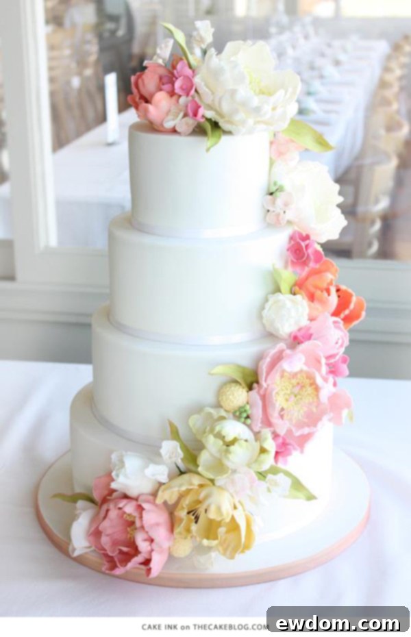 10 Gorgeous Flower Cakes to Welcome Spring 3 Cascading pastel floral cake by Cake Ink, capturing the pure essence of spring with sugar blooms.