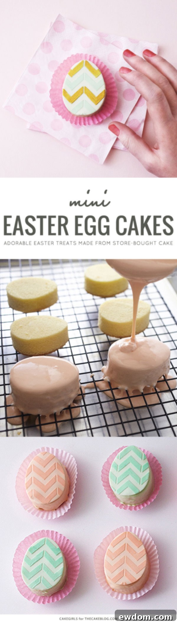 Make these Mini Easter Egg Cakes using store-bought cake and icing! A super easy yet impressive treat for Easter dessert | By Cakegirls for TheCakeBlog.com