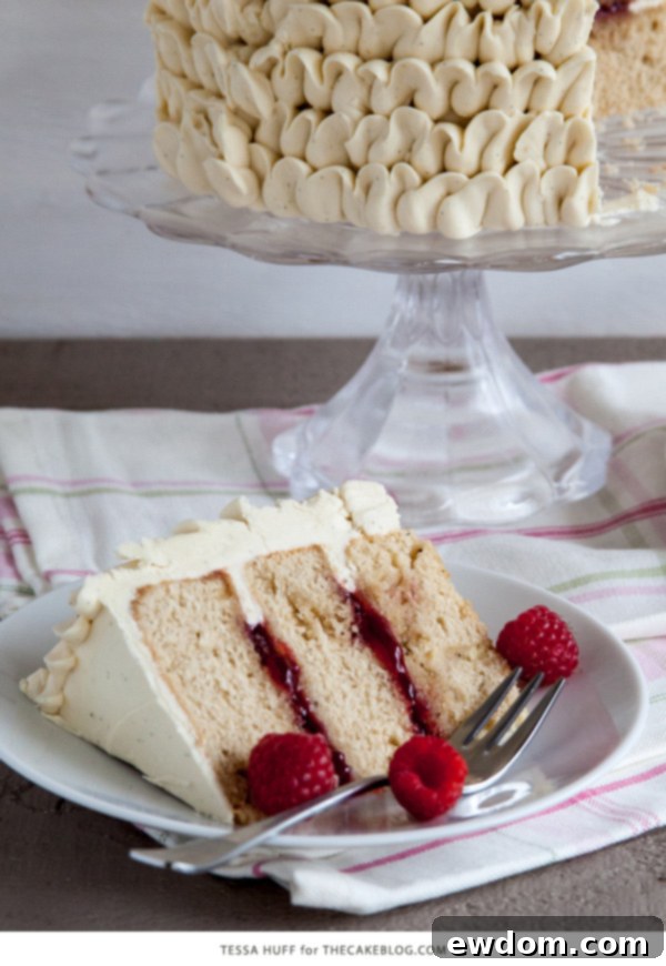 Top-down view of a beautifully frosted Raspberry Earl Grey Cake