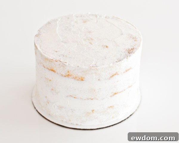 First step in DIY graduation cake: Applying a crumb coat to the cake, essential for a smooth finish on all Graduation Party Desserts.