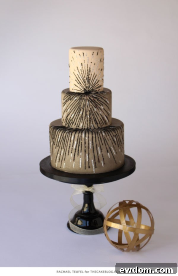 Achieving Design Harmony 10 Finished Black & Silver Sequin Cake by Rachael Teufel for TheCakeBlog.com