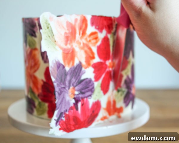 Trimming Excess Chocolate from Wrapped Cake