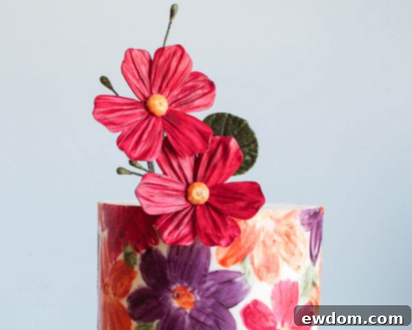 Finished Chocolate Wrapped Cake with Blossoms