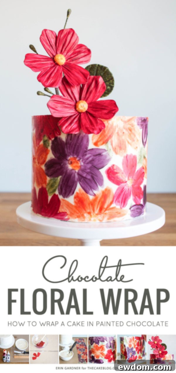 Beautiful Chocolate Wrapped Cake with Hand-Painted Flowers