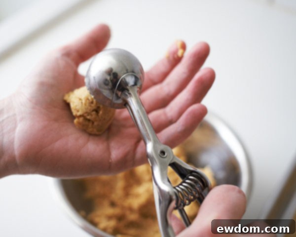 Prepare cake pop mixture and portion into even scoops.