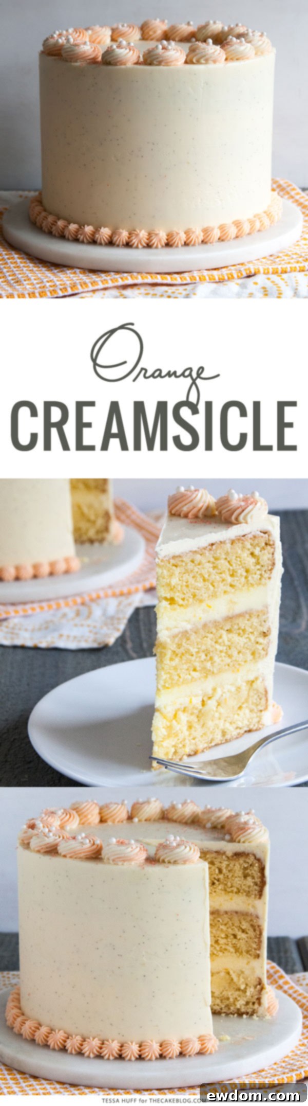 Homemade Orange Creamsicle Cake with rich vanilla buttercream and orange zest