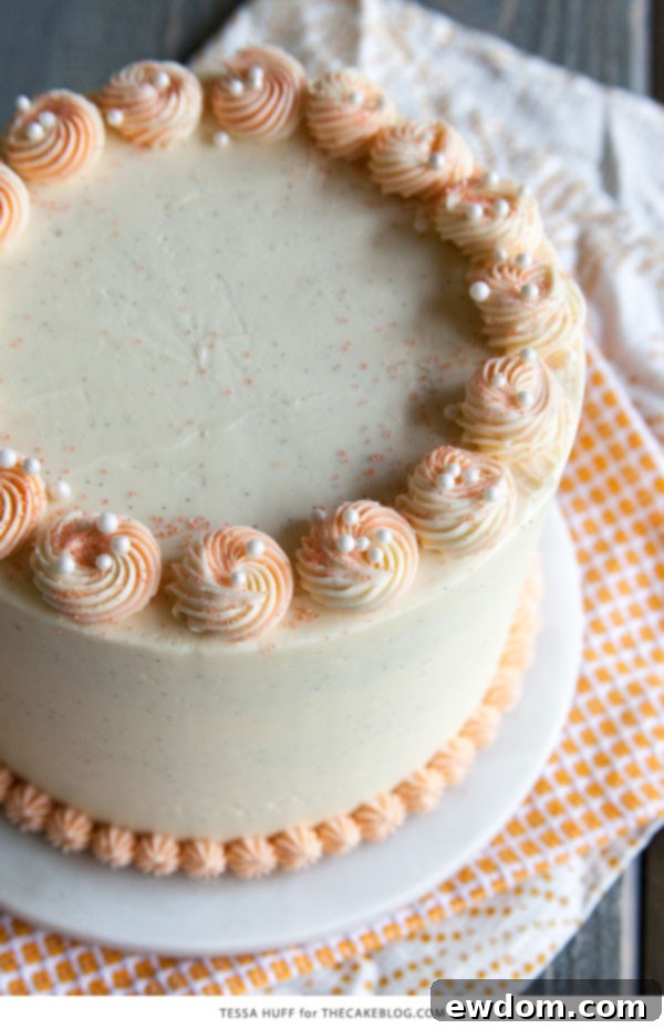 Close-up of Orange Creamsicle Cake showing moist cake layers and creamy filling