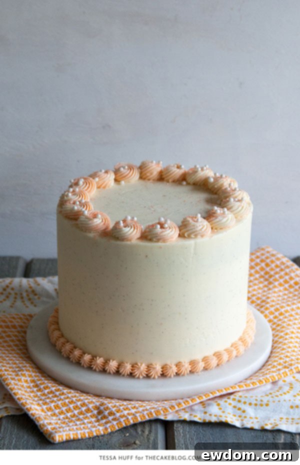 Another angle of the gorgeous Orange Creamsicle Cake with delicate details