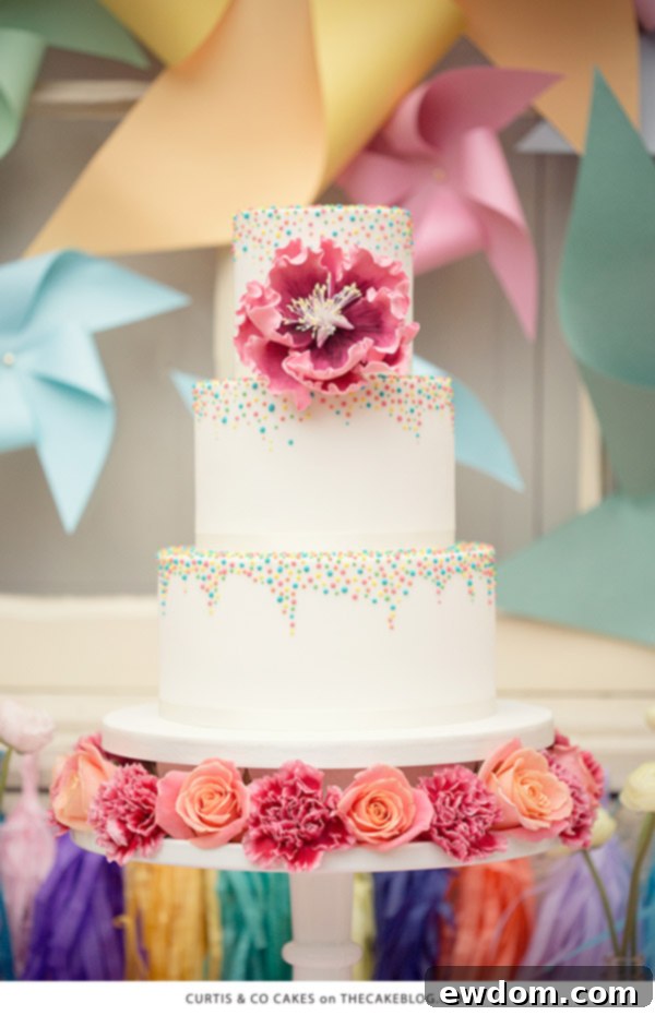 10 Explosive Confetti Cakes 11 Pristine Wedding Cake with Dancing Confetti by Curtis & Co Cakes | Elegant Celebration Design