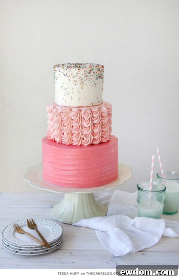 10 Explosive Confetti Cakes 5 Perfectly Pink Buttercream Confetti Cake by Tessa Huff of Style Sweet CA | Subtle Confetti Design