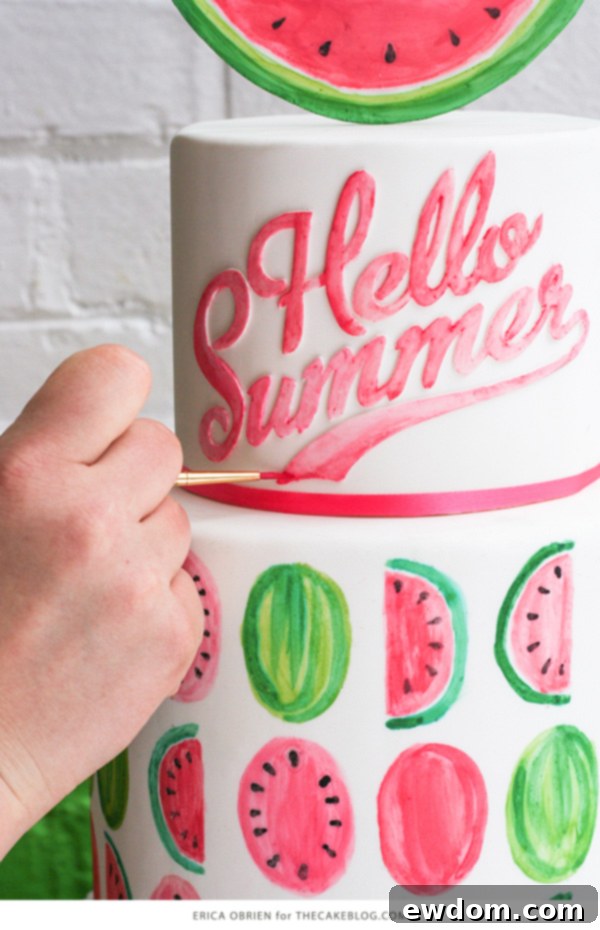 Gumpaste Lettering for Watermelon Cake | by Erica OBrien for TheCakeBlog.com