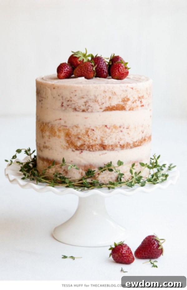 Thyme-Infused Strawberry Bliss 3 Fresh Strawberry Thyme Cake with light frosting, perfect for summer celebrations