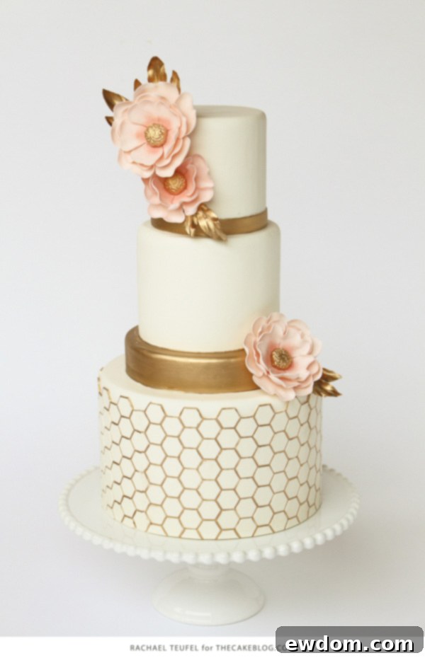 Close-up of Gold Honeycomb Cake by Rachael Teufel, highlighting intricate design details